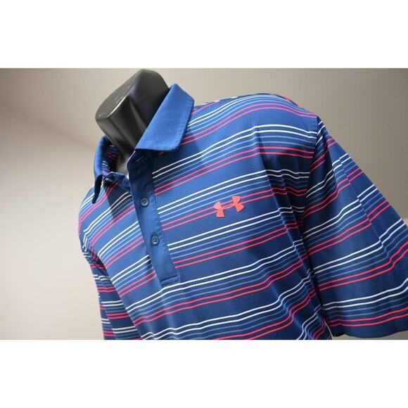 Under Armour Golf Polo ColdBlack HeatGear Striped Athletic Shirt Mens Sz 2XL XXL - Picture 1 of 10